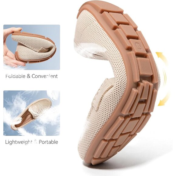 Zelaprox Women Apricot Mesh Slip on Comfortable Foam Loafer Shoes Flat Shoes - Picture 3 of 5